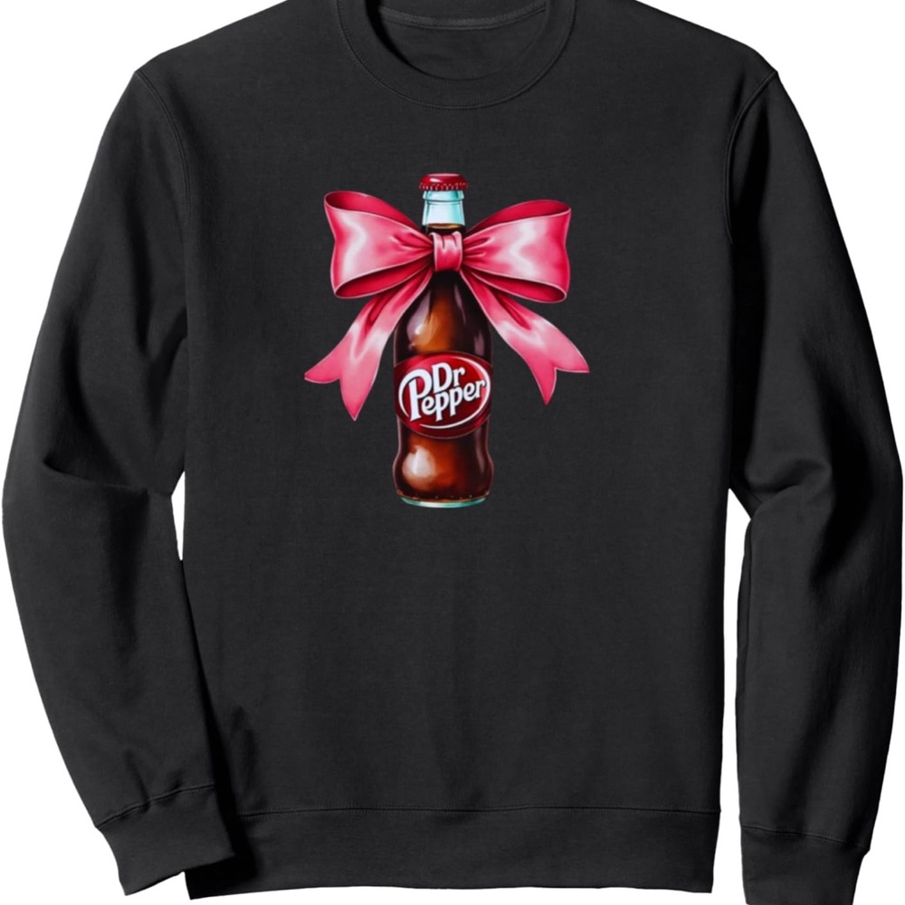 Womens Dr. Pepper With Pink Bow Coquette Trendy Crewneck Sweatshirt DP Lover